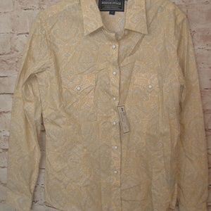 Rough Stock Western Cowgirl Peach Paisley Shirt